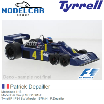 Modelauto 1:18 | Model Car Group MCG18615F | Tyrrell F1 P34 Six Wheeler 1976 #4 - P.Depailler
