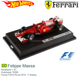 Modelauto 1:43 | Hotwheels T6290 | Ferrari F2010 Rood 2010 - F.Massa