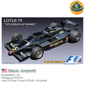 Bouwpakket 1:20 | Hasegawa HASFG3 | Lotus 79 Zwart / Goud 1978 #5 - M.Andretti