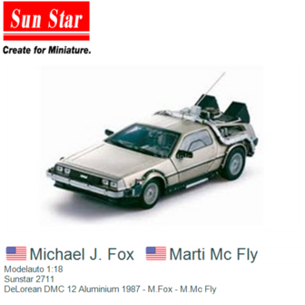 Modelauto 1:18 | Sunstar 2711 | DeLorean DMC 12 Aluminium 1987 - M.Fox - M.Mc Fly