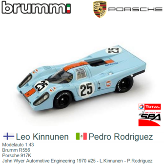 Modelauto 1:43 | Brumm R556 | Porsche 917K | John Wyer Automotive Engineering 1970 #25 - L.Kinnunen - P.Rodriguez