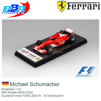 Modelauto 1:43 | BBR Models BBRCS002 | Scuderia Ferrari F2002 2002 #1 - M.Schumacher