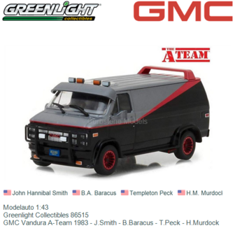 Modelauto 1:43 | Greenlight Collectibles 86515 | GMC Vandura A-Team 1983 - J.Smith - B.Baracus - T.Peck - H.Murdock