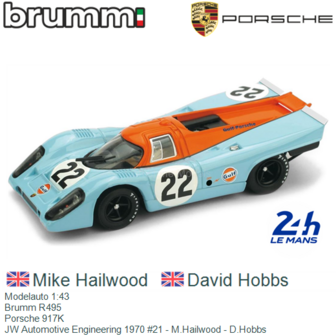 Modelauto 1:43 | Brumm R495 | Porsche 917K | JW Automotive Engineering 1970 #21 - M.Hailwood - D.Hobbs