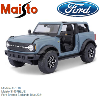 Modelauto 1:18 | Maisto 31457BLUE | Ford Bronco Badlands Blue 2021