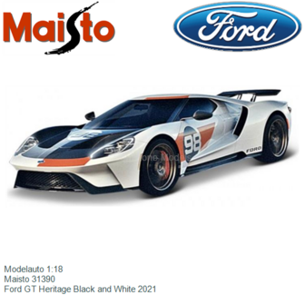 Modelauto 1:18 | Maisto 31390 | Ford GT Heritage Black and White 2021