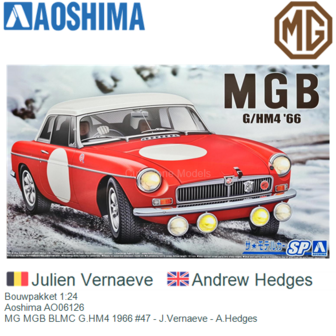Bouwpakket 1:24 | Aoshima AO06126 | MG MGB BLMC G.HM4 1966 #47 - J.Vernaeve - A.Hedges