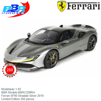Modelauto 1:43 | BBR Models BBRC228RA | Ferrari SF90 Stradale Silver 2019