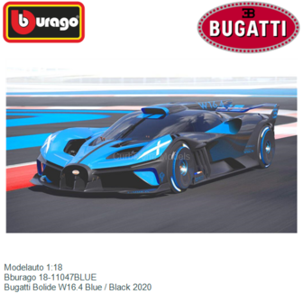 Modelauto 1:18 | Bburago 18-11047BLUE | Bugatti Bolide W16.4 Blue / Black 2020