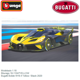 Modelauto 1:18 | Bburago 18-11047YELLOW | Bugatti Bolide W16.4 Yellow / Black 2020