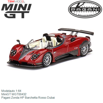 Modelauto 1:64 | MiniGT MGT00432 | Pagani Zonda HP Barchetta Rosso Dubai