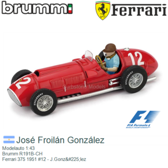 Modelauto 1:43 | Brumm R191B-CH | Ferrari 375 1951 #12 - J.Gonz&amp;#225;lez