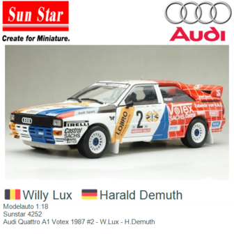 Modelauto 1:18 | Sunstar 4252 | Audi Quattro A1 Votex 1987 #2 - W.Lux - H.Demuth