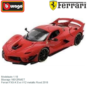 Modelauto 1:18 | Bburago 16012RMET | Ferrari FXX-K Evo V12 metallic Rood 2018