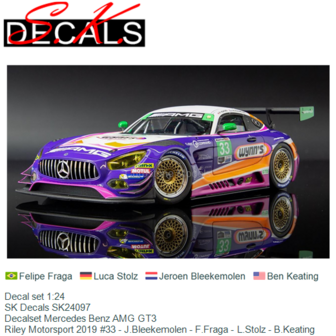 Decal set 1:24 | SK Decals SK24097 | Decalset Mercedes Benz AMG GT3 | Riley Motorsport 2019 #33 - J.Bleekemolen - F.Fraga - L.S