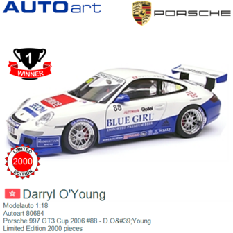 Modelauto 1:18 | Autoart 80684 | Porsche 997 GT3 Cup 2006 #88 - D.O&amp;#39;Young