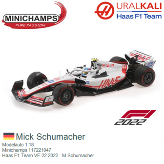 Modelauto 1:18 | Minichamps 117221047 | Haas F1 Team VF-22 2022 - M.Schumacher