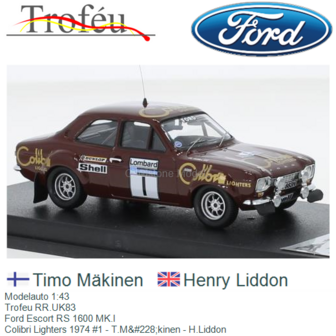 Modelauto 1:43 | Trofeu RR.UK83 | Ford Escort RS 1600 MK.I | Colibri Lighters 1974 #1 - T.M&amp;#228;kinen - H.Liddon