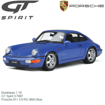 Modelauto 1:18 | GT Spirit GT887 | Porsche 911 3.6 RS (964) Blue
