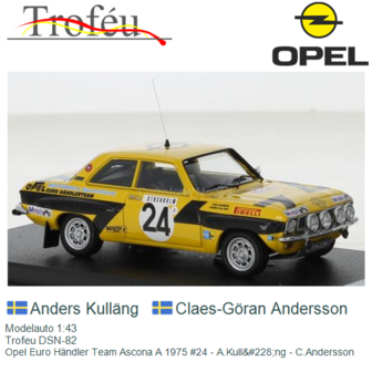 Modelauto 1:43 | Trofeu DSN-82 | Opel Euro H&auml;ndler Team Ascona A 1975 #24 - A.Kull&amp;#228;ng - C.Andersson
