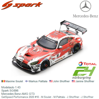 Modelauto 1:43 | Spark SG696 | Mercedes Benz AMG GT3 | GetSpeed Performance 2020 #10 - M.Soulet - M.Palttala - J.Shoffner - J.S