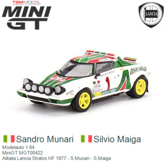 Modelauto 1:64 | MiniGT MGT00422 | Alitalia Lancia Stratos HF 1977 - S.Munari - S.Maiga