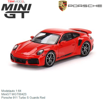 Modelauto 1:64 | MiniGT MGT00423 | Porsche 911 Turbo S Guards Red