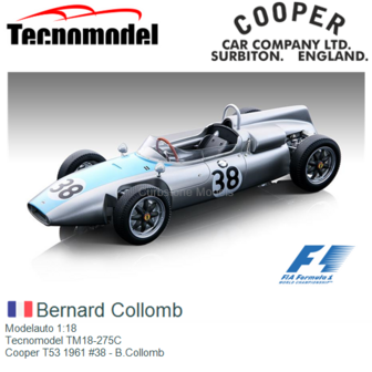 Modelauto 1:18 | Tecnomodel TM18-275C | Cooper T53 1961 #38 - B.Collomb