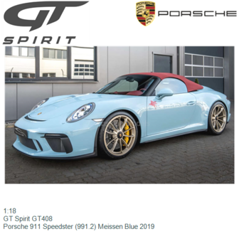 1:18 | GT Spirit GT408 | Porsche 911 Speedster (991.2) Meissen Blue 2019