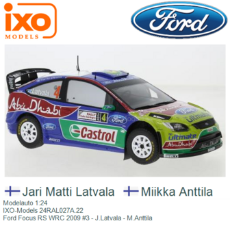 Modelauto 1:24 | IXO-Models 24RAL027A.22 | Ford Focus RS WRC 2009 #3 - J.Latvala - M.Anttila