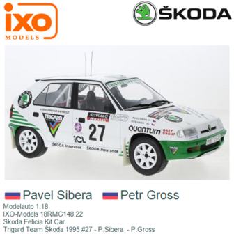 Modelauto 1:18 | IXO-Models 18RMC148.22 | Skoda Felicia Kit Car | Trigard Team &Scaron;koda 1995 #27 - P.Sibera  - P.Gross