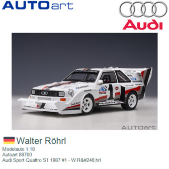 Modelauto 1:18 | Autoart 88700 | Audi Sport Quattro S1 1987 #1 - W.R&amp;#246;hrl