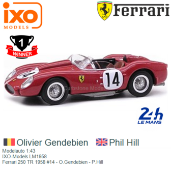 Modelauto 1:43 | IXO-Models LM1958 | Ferrari 250 TR 1958 #14 - O.Gendebien - P.Hill