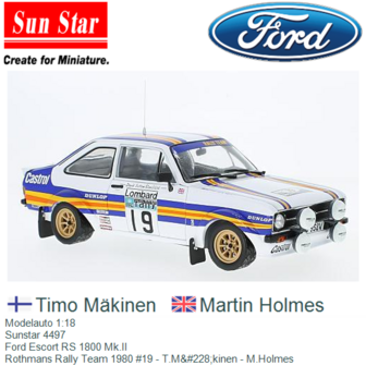 Modelauto 1:18 | Sunstar 4497 | Ford Escort RS 1800 Mk.II | Rothmans Rally Team 1980 #19 - T.M&amp;#228;kinen - M.Holmes