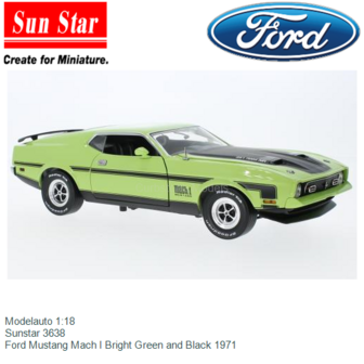 Modelauto 1:18 | Sunstar 3638 | Ford Mustang Mach I Bright Green and Black 1971