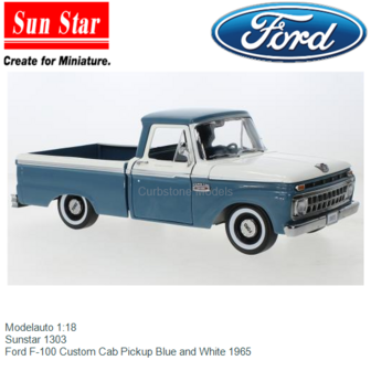 Modelauto 1:18 | Sunstar 1303 | Ford F-100 Custom Cab Pickup Blue and White 1965