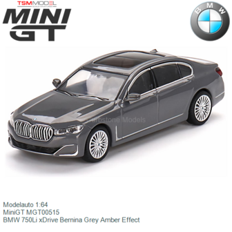 Modelauto 1:64 | MiniGT MGT00515 | BMW 750Li xDrive Bernina Grey Amber Effect