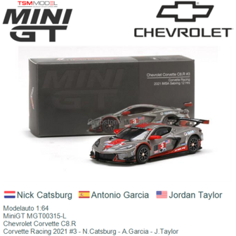 Modelauto 1:64 | MiniGT MGT00315-L | Chevrolet Corvette C8.R | Corvette Racing 2021 #3 - N.Catsburg - A.Garcia - J.Taylor