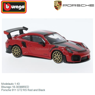 Modelauto 1:43 | Bburago 18-30388RED | Porsche 911 GT2 RS Red and Black