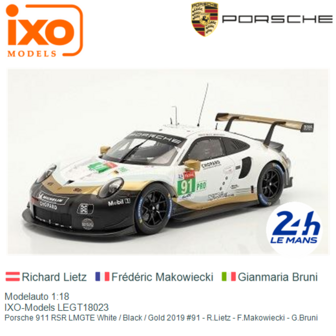 Modelauto 1:18 | IXO-Models LEGT18023 | Porsche 911 RSR LMGTE White / Black / Gold 2019 #91 - R.Lietz - F.Makowiecki - G.Bruni