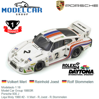 Modelauto 1:18 | Model Car Group 18803R | Porsche 935 J | Liqui Moly 1980 #2 - V.Merl - R.Joest - R.Stommelen