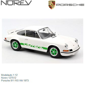 Modelauto 1:12 | Norev 127512 | Porsche 911 RS Wit 1973