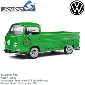 Modelauto 1:18 | Solido 1809401 | Volkswagen Transporter T2 Fladbed Pickup | Rooster Speed Motorcycles 1968