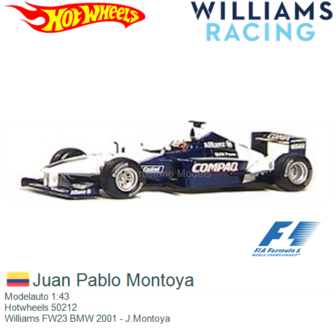 Modelauto 1:43 | Hotwheels 50212 | Williams FW23 BMW 2001 - J.Montoya