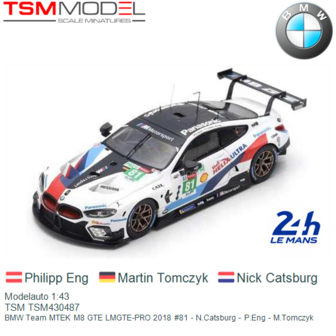 Modelauto 1:43 | TSM TSM430487 | BMW Team MTEK M8 GTE LMGTE-PRO 2018 #81 - N.Catsburg - P.Eng - M.Tomczyk