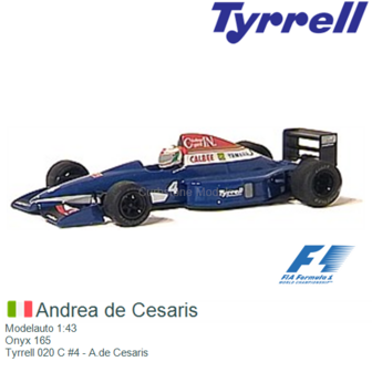 Modelauto 1:43 | Onyx 165 | Tyrrell 020 C #4 - A.de Cesaris