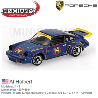 Modelauto 1:43 | Minichamps 430746914 | Holberg Porsche &amp; Audi Transam 911 Carrera RSR 3.0 1974 #14 - A.Holbert