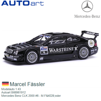 Modelauto 1:43 | Autoart B66961912 | Mercedes Benz CLK 2000 #6 - M.F&amp;#228;ssler