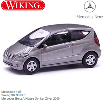 Modelauto 1:87 | Wiking B66961361 | Mercedes Benz A Klasse Donker Zilver 2005