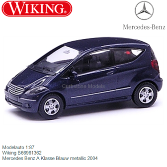 Modelauto 1:87 | Wiking B66961362 | Mercedes Benz A Klasse Blauw metallic 2004